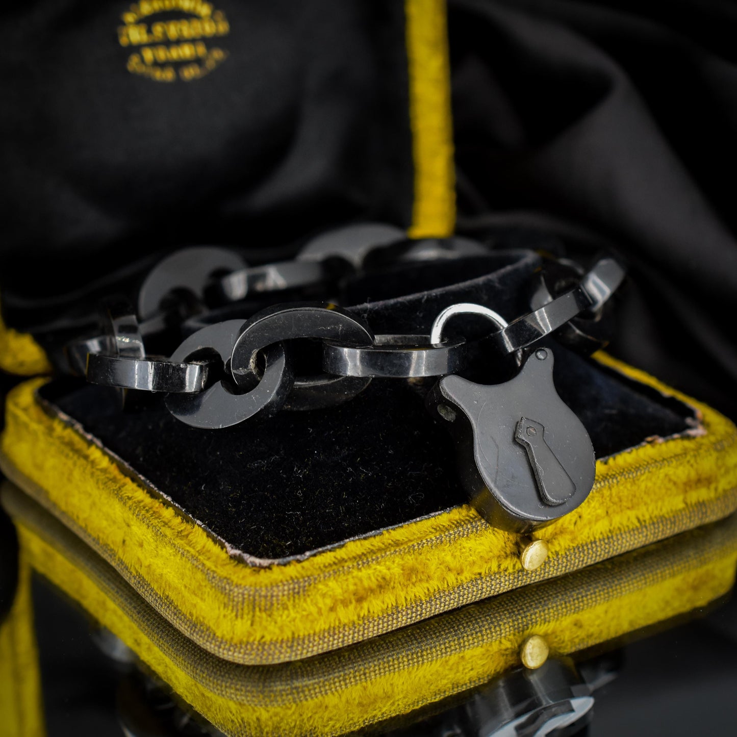 Antique Victorian Vulcanite Mariner Link Padlock Bracelet | 8"