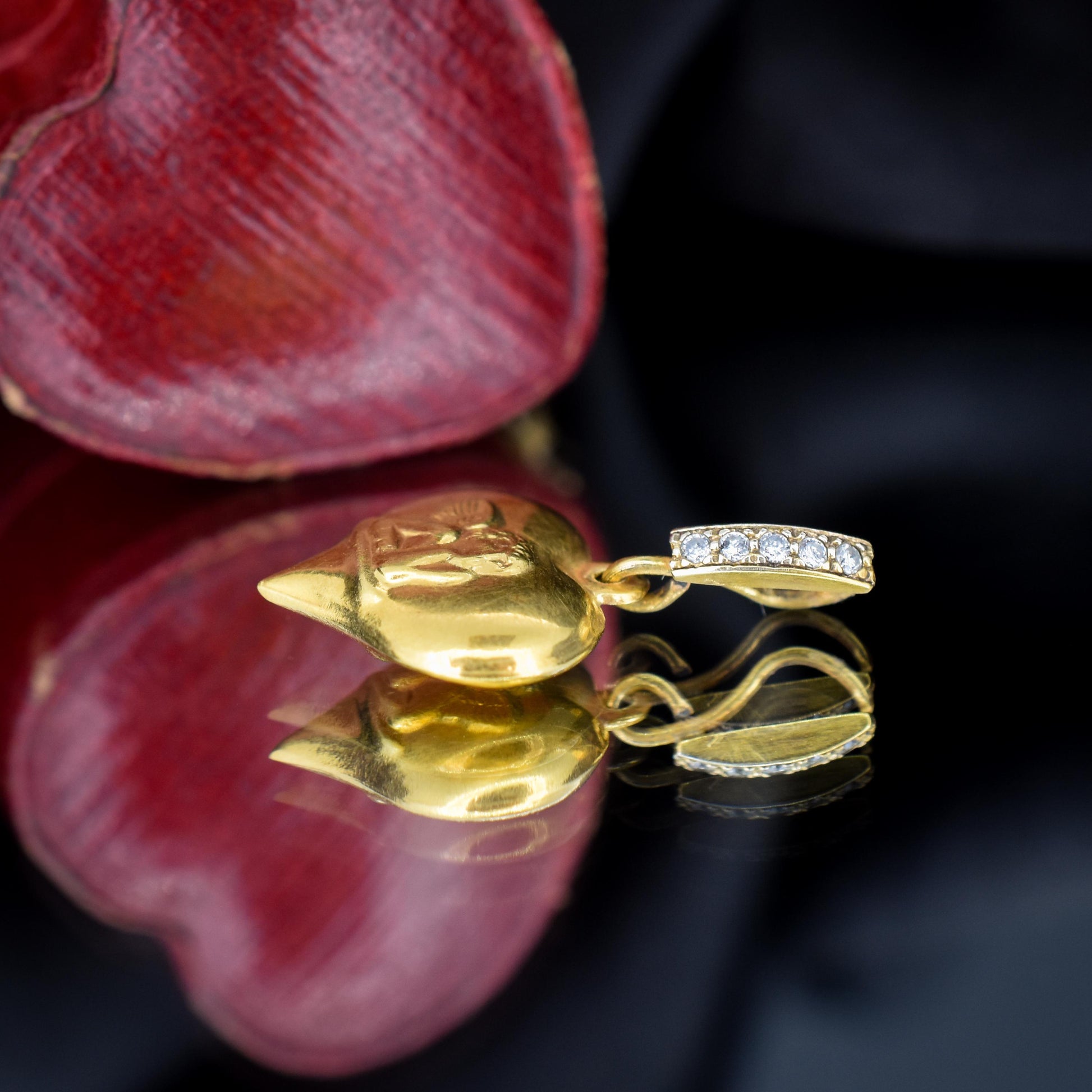 Vintage Diamond Cherub 9ct Gold Heart Pendant