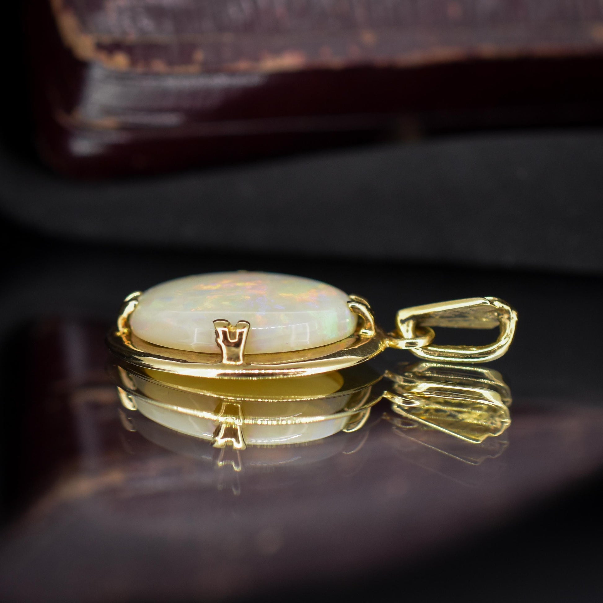 Vintage Natural Opal Gold Oval Pendant Charm