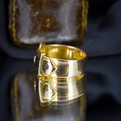 Antique '1881' Heavy Old Cut Diamond Buckle 18ct Gold Ring Band