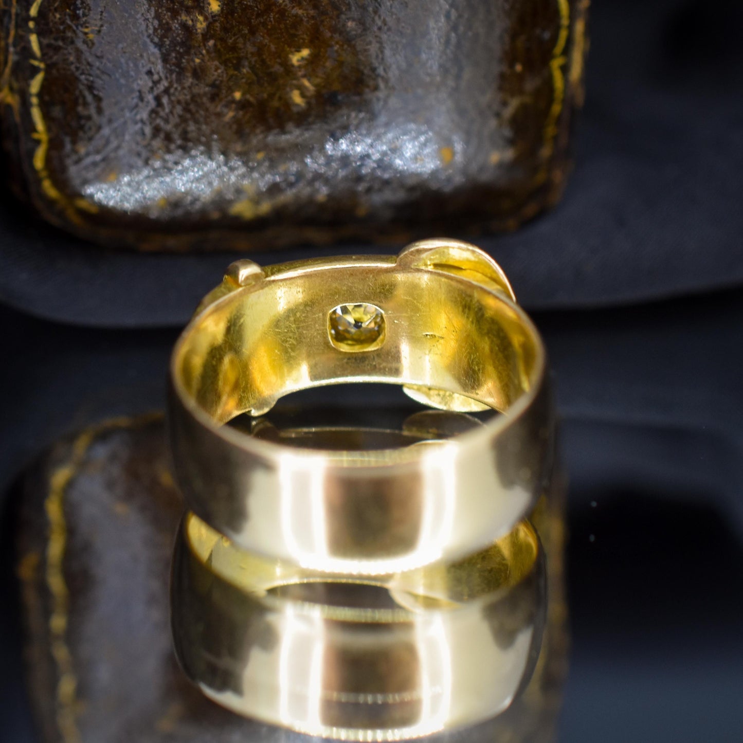 Antique '1881' Heavy Old Cut Diamond Buckle 18ct Gold Ring Band