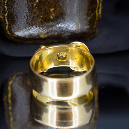 Antique '1881' Heavy Old Cut Diamond Buckle 18ct Gold Ring Band