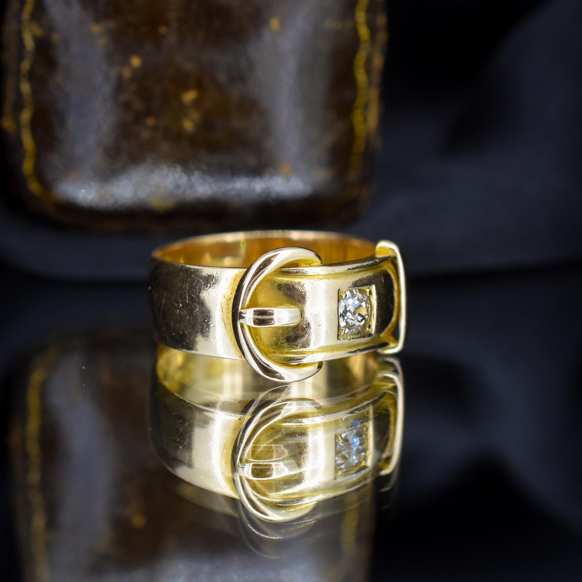 Antique '1881' Heavy Old Cut Diamond Buckle 18ct Gold Ring Band