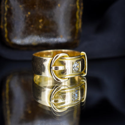 Antique '1881' Heavy Old Cut Diamond Buckle 18ct Gold Ring Band