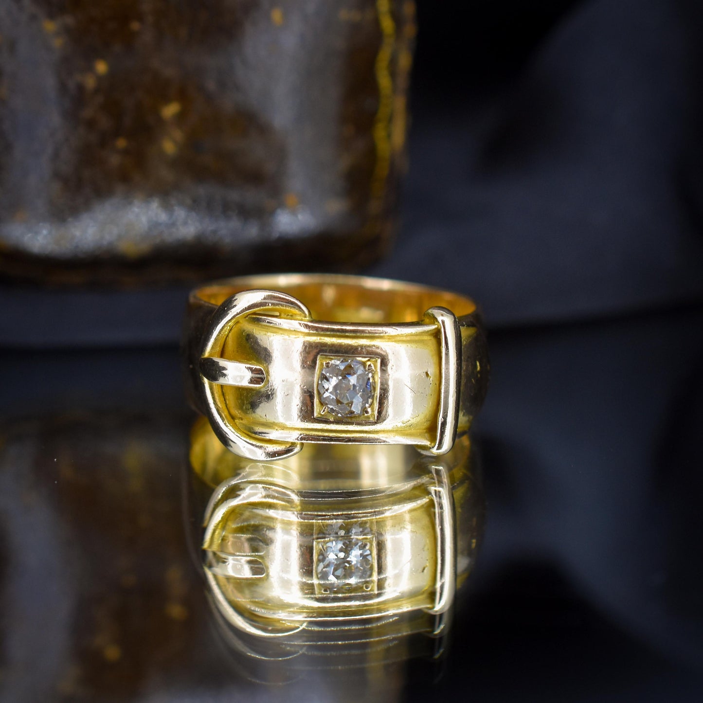 Antique '1881' Heavy Old Cut Diamond Buckle 18ct Gold Ring Band
