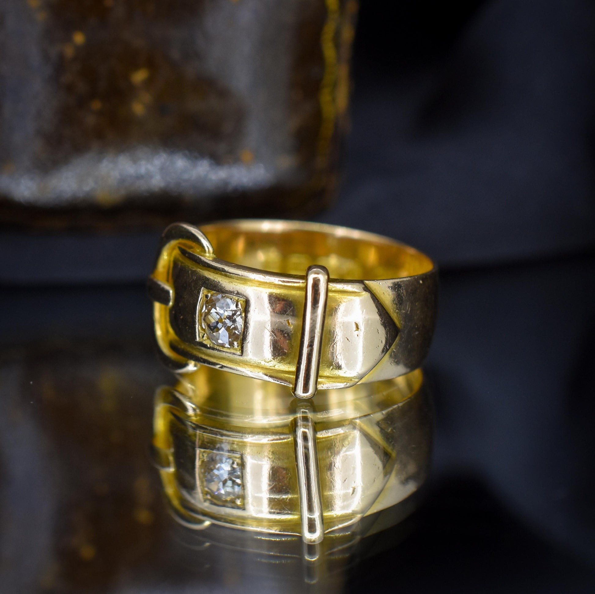 Antique '1881' Heavy Old Cut Diamond Buckle 18ct Gold Ring Band