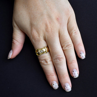 Antique '1881' Heavy Old Cut Diamond Buckle 18ct Gold Ring Band