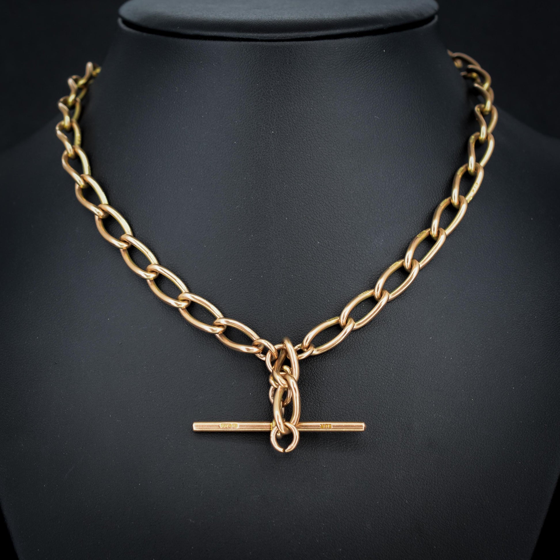 Antique 9ct Gold Oval Link Albert Watch Chain Necklace | 15.5" | Chester 1923