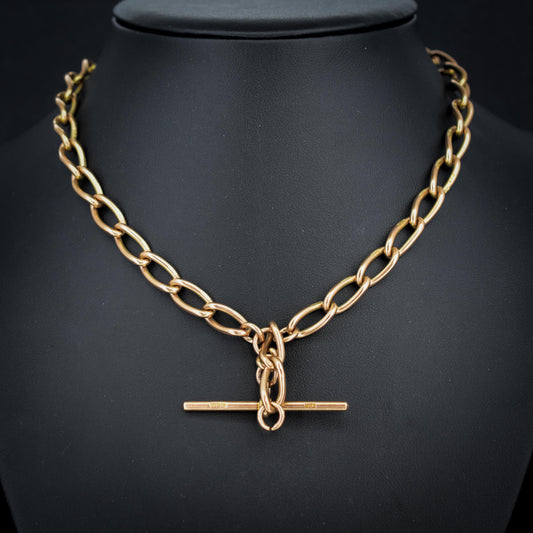 Antique 9ct Gold Oval Link Albert Watch Chain Necklace | 15.5" | Chester 1923