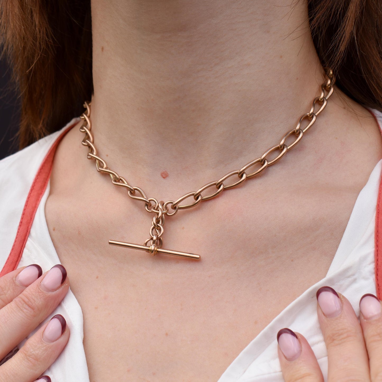 Antique 9ct Gold Oval Link Albert Watch Chain Necklace | 15.5" | Chester 1923