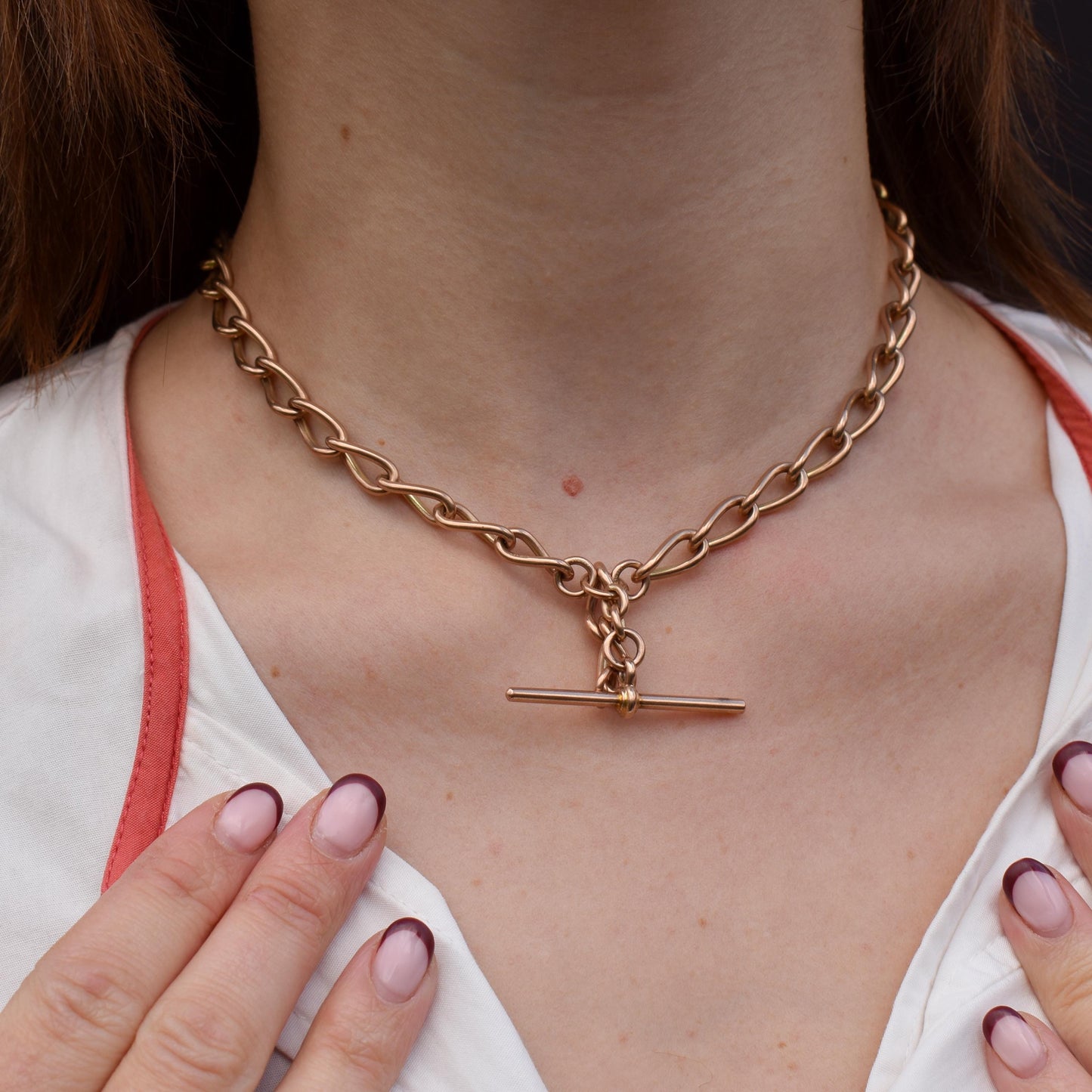 Antique 9ct Gold Oval Link Albert Watch Chain Necklace | 15.5" | Chester 1923