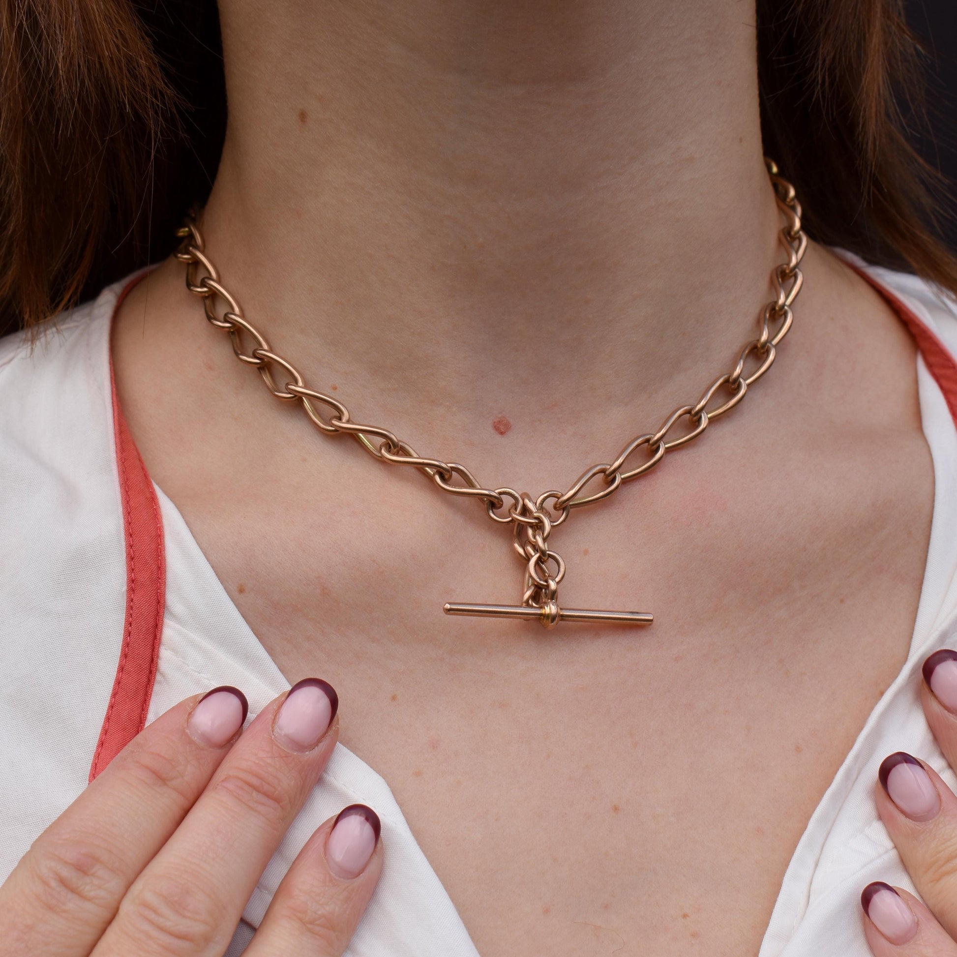 Antique 9ct Gold Oval Link Albert Watch Chain Necklace | 15.5" | Chester 1923