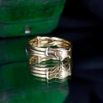 Vintage Love Heart Clasped Hand Fede Gimmel Puzzle 9ct Gold Ring