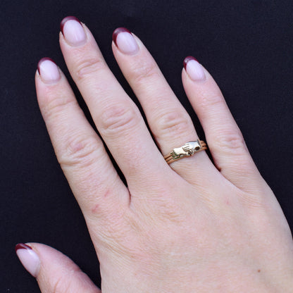 Vintage Love Heart Clasped Hand Fede Gimmel Puzzle 9ct Gold Ring