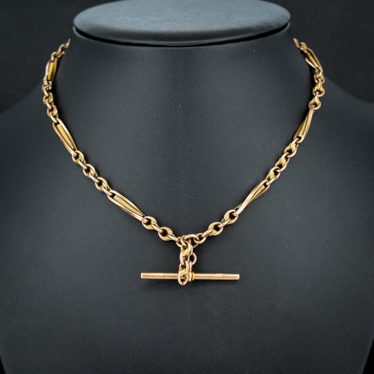 Antique 14.5" 9ct Gold Fetter Knot Link Double Albert Watch Chain Necklace