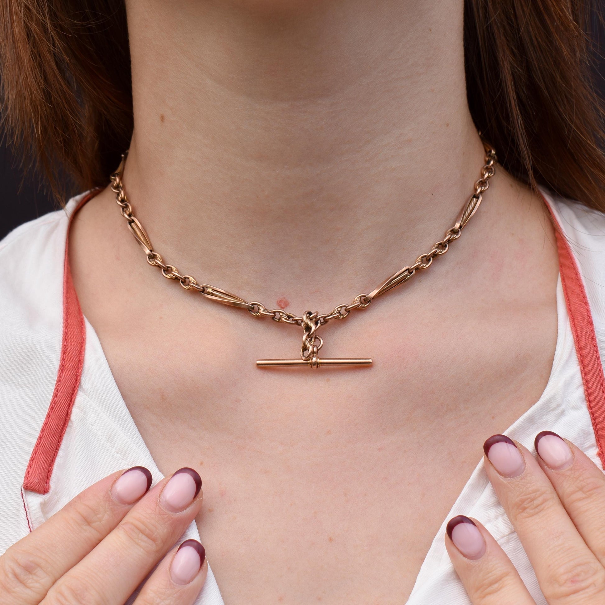 Antique 14.5" 9ct Gold Fetter Knot Link Double Albert Watch Chain Necklace