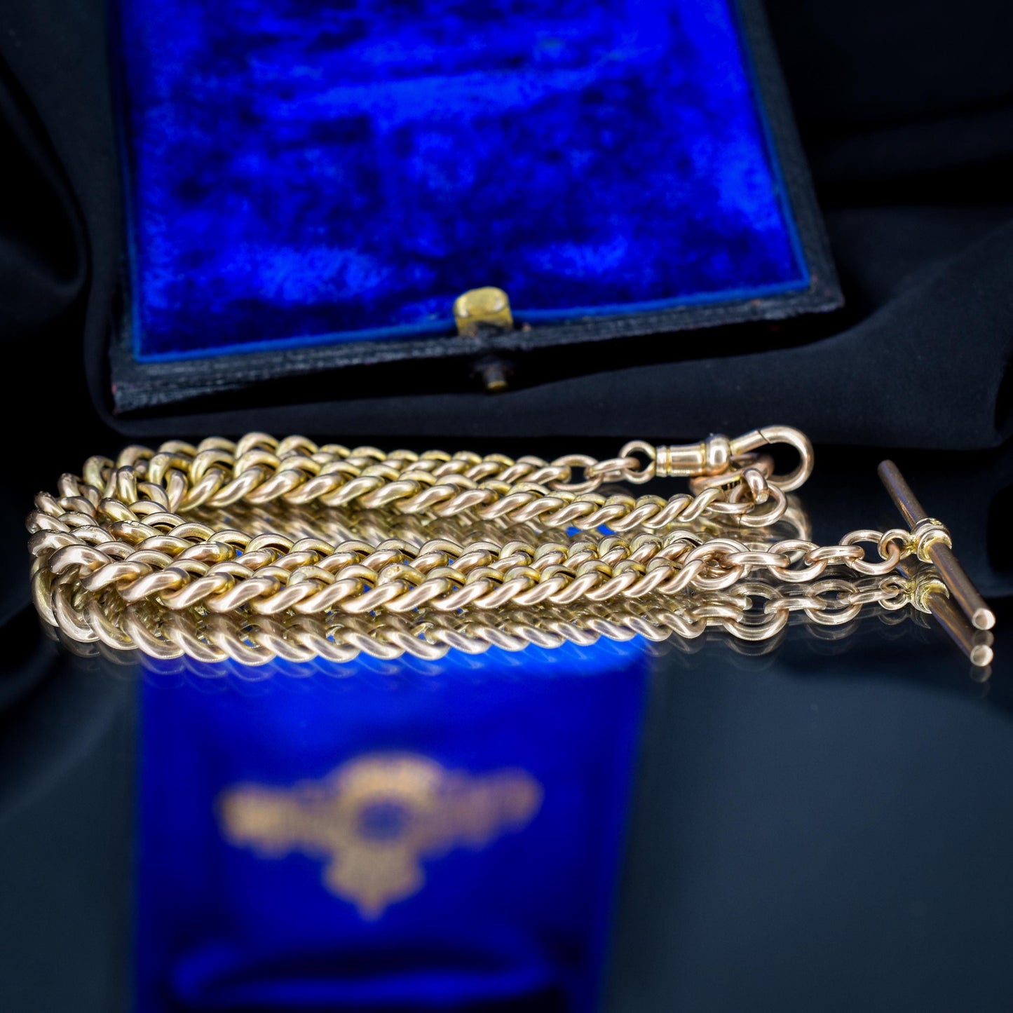 Antique 9ct Gold Graduated Curb Link Double Albert Watch Chain Necklace with T-bar - 14"