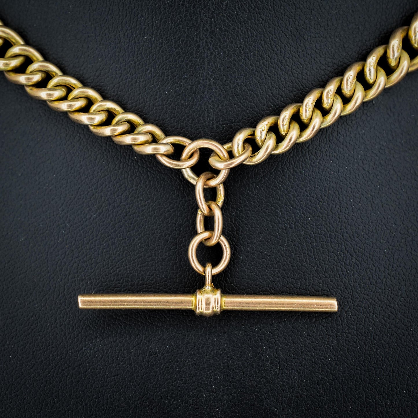 Antique 9ct Gold Graduated Curb Link Double Albert Watch Chain Necklace with T-bar - 14"