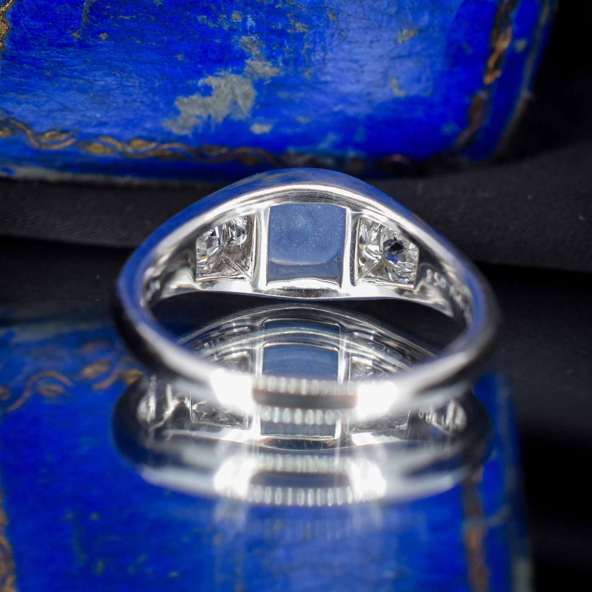 Sugarloaf Star Sapphire and Diamond Three Stone Platinum Band Ring