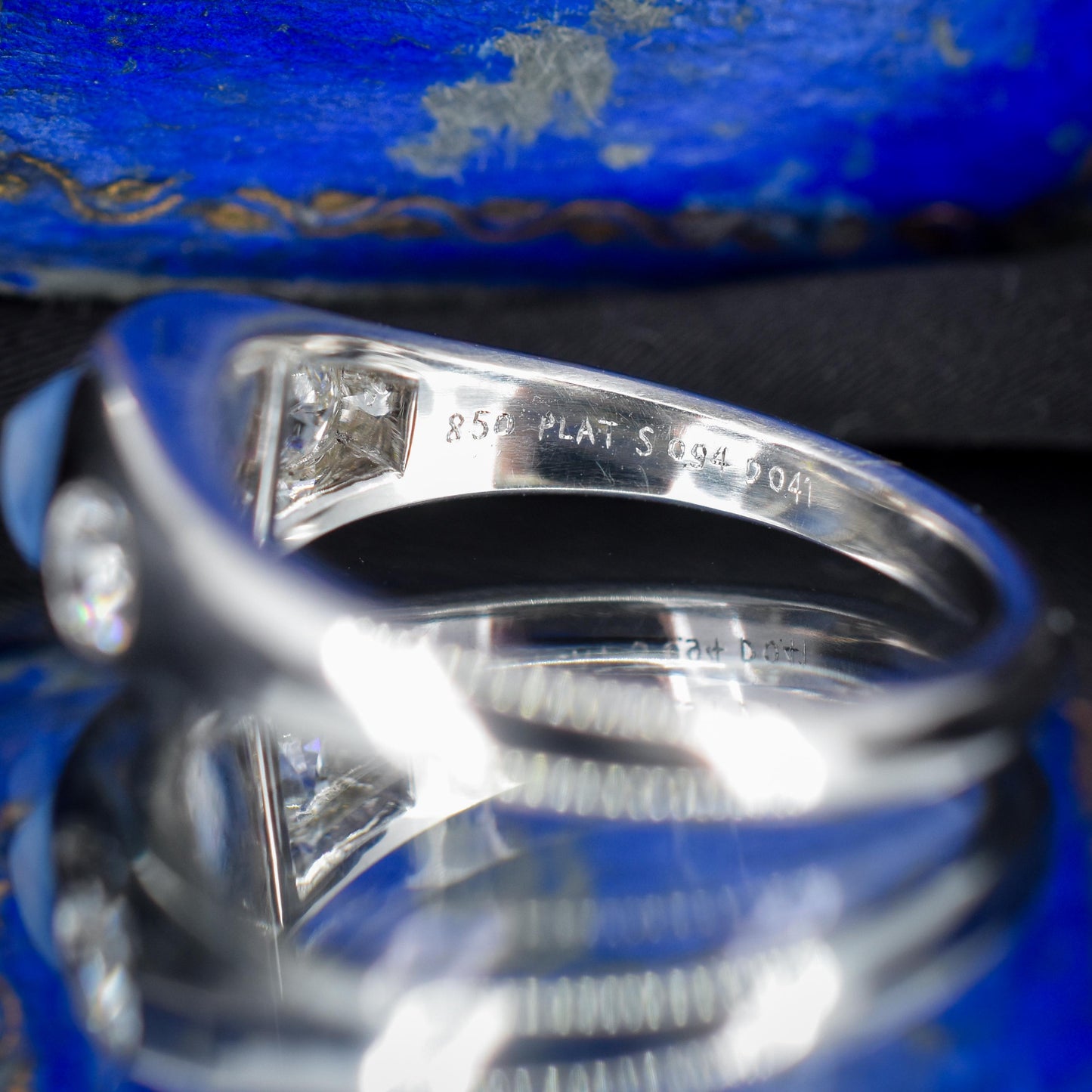 Sugarloaf Star Sapphire and Diamond Three Stone Platinum Band Ring