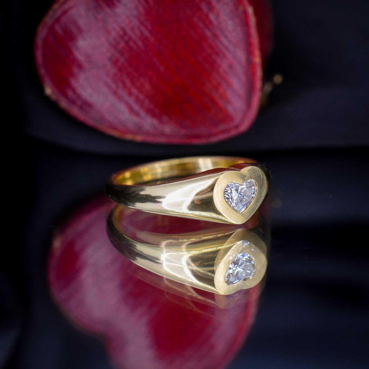 0.30ct Heart Cut Diamond 18ct Yellow Gold Gypsy Solitaire Ring