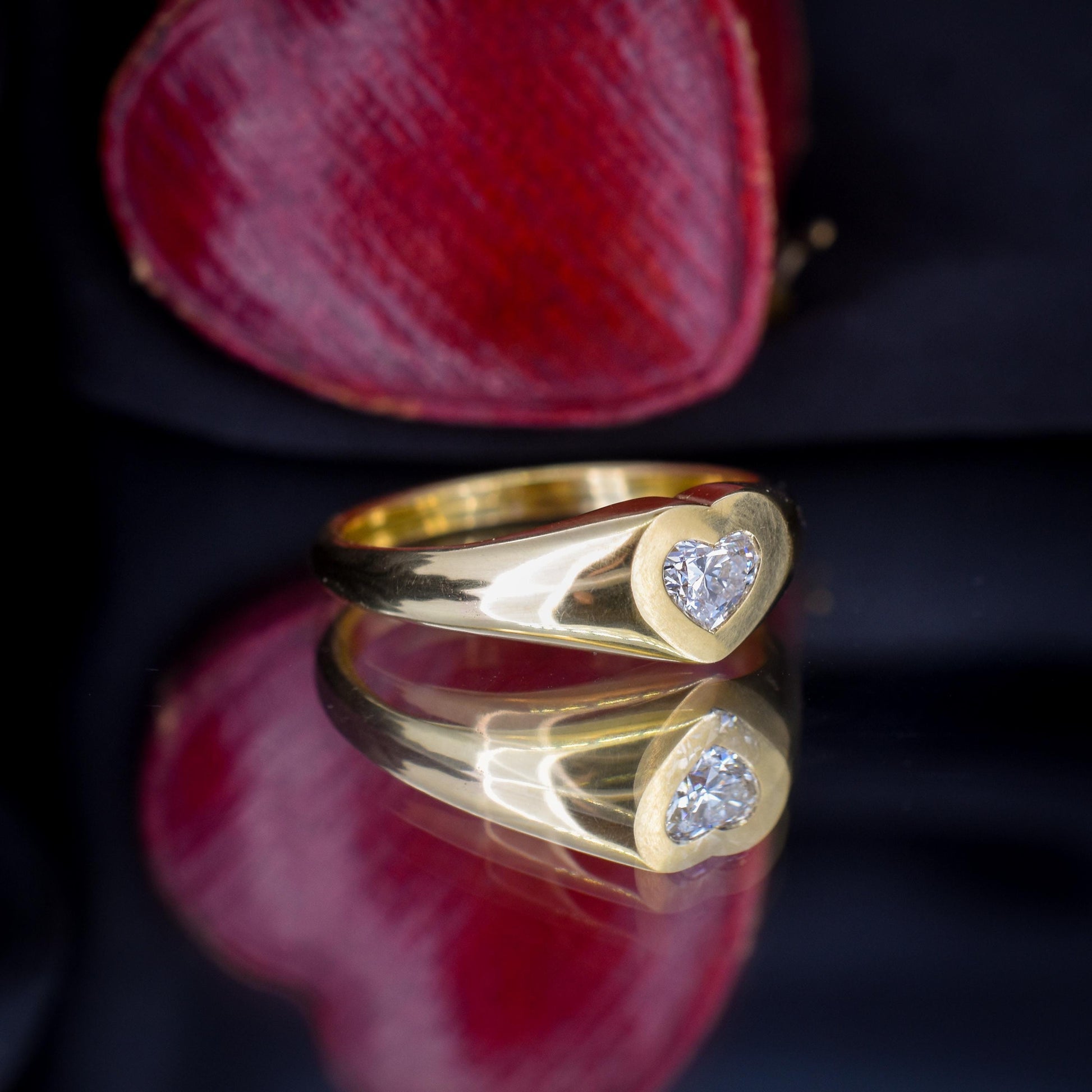 0.30ct Heart Cut Diamond 18ct Yellow Gold Gypsy Solitaire Ring