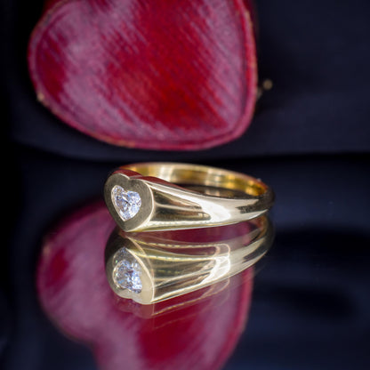 0.30ct Heart Cut Diamond 18ct Yellow Gold Gypsy Solitaire Ring
