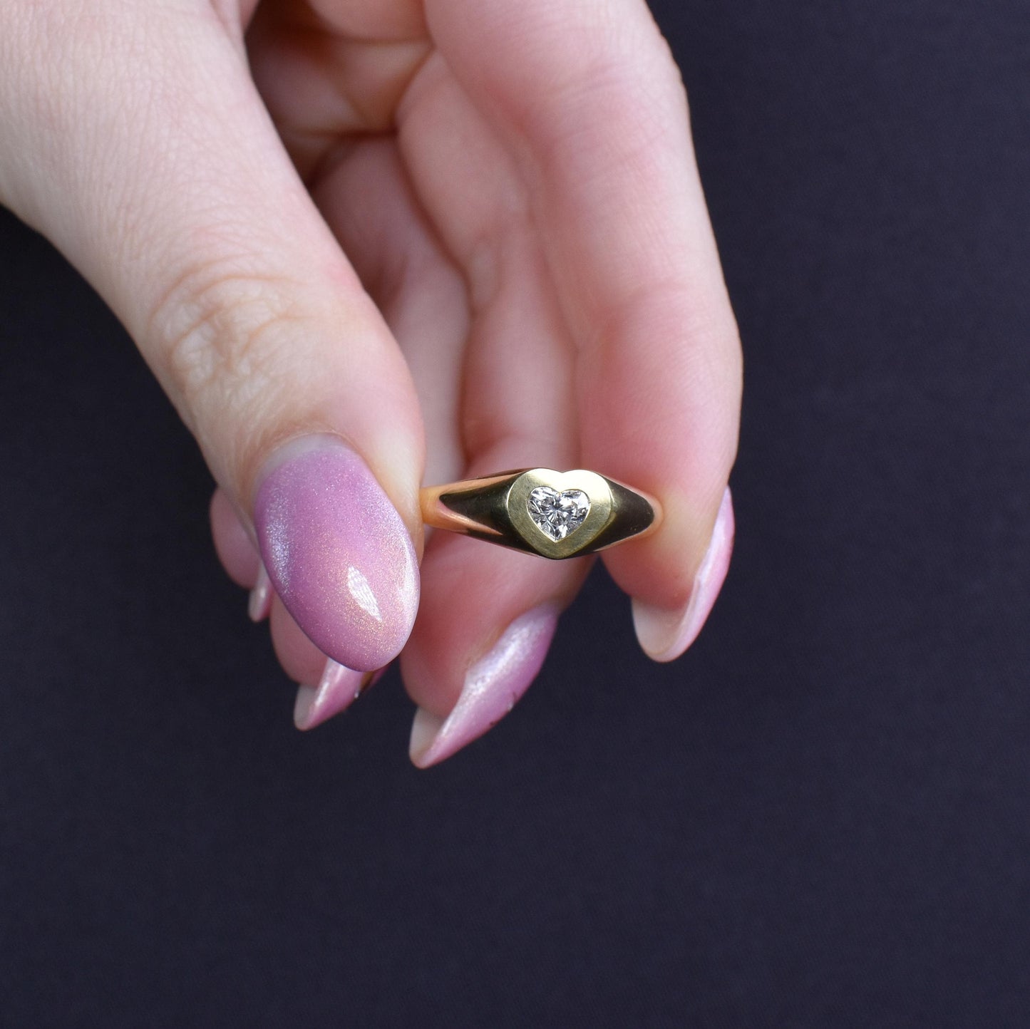 0.30ct Heart Cut Diamond 18ct Yellow Gold Gypsy Solitaire Ring