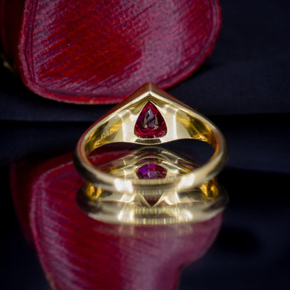 1.1ct Pear Cut Natural Ruby Solitaire 18ct Gold Signet Gypsy Ring