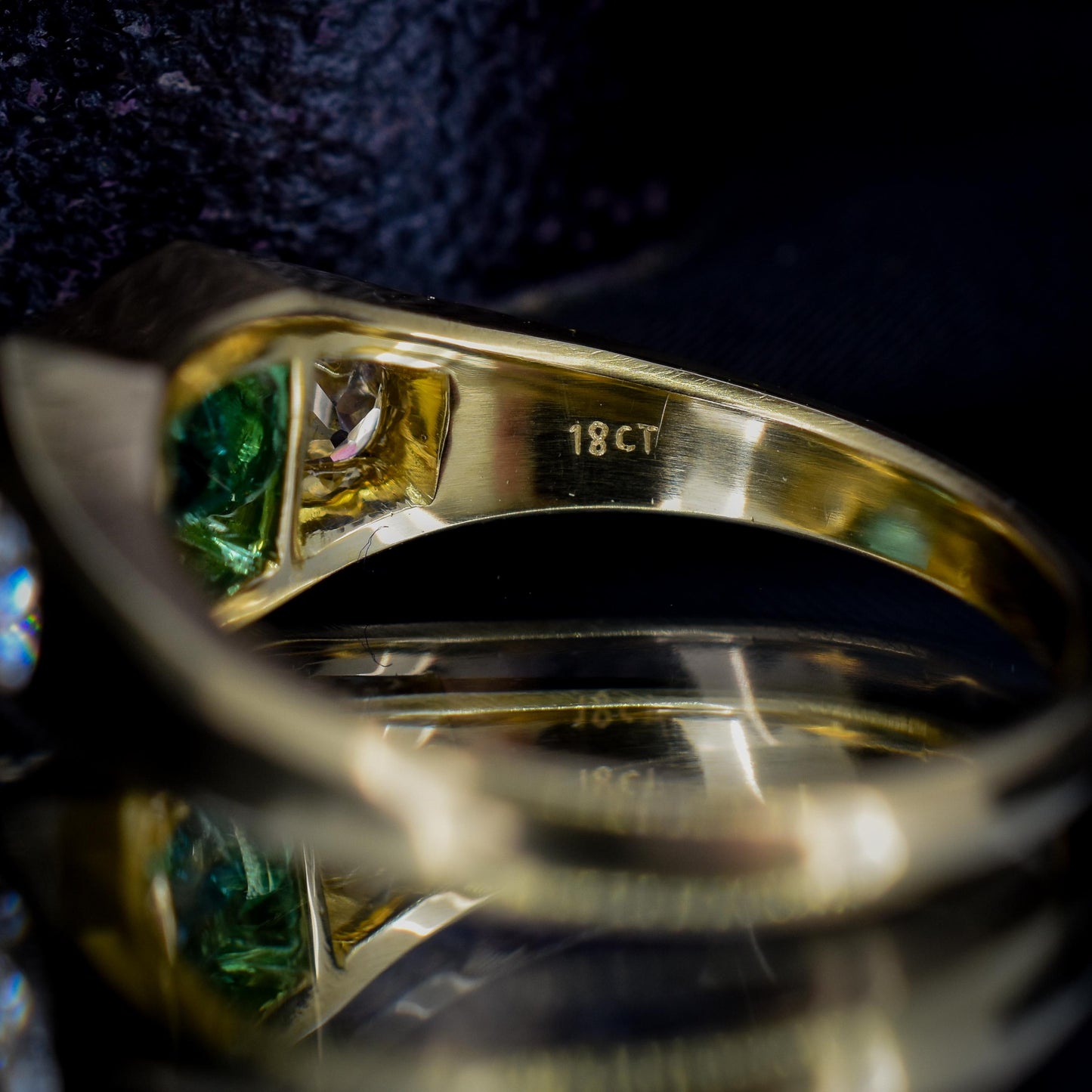 Natural Emerald and Diamond Three Stone 18ct Gold Band Ring