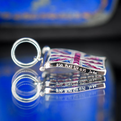 Ruby Sapphire Great British GB UK Flag Union Jack Platinum Charm Pendant