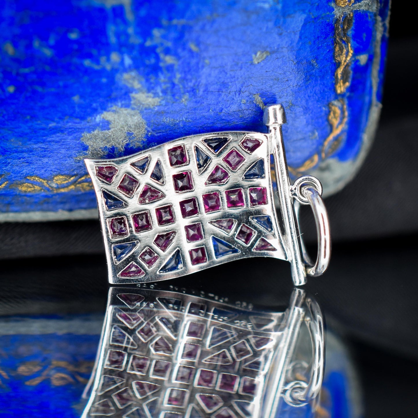 Ruby Sapphire Great British GB UK Flag Union Jack Platinum Charm Pendant