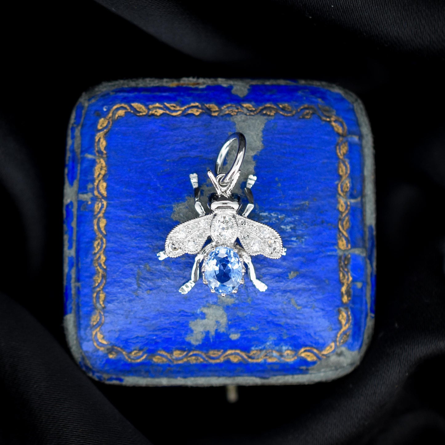Ceylon Sapphire and Diamond Platinum Insect Bee Pendant