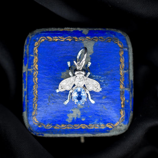 Ceylon Sapphire and Diamond Platinum Insect Bee Pendant