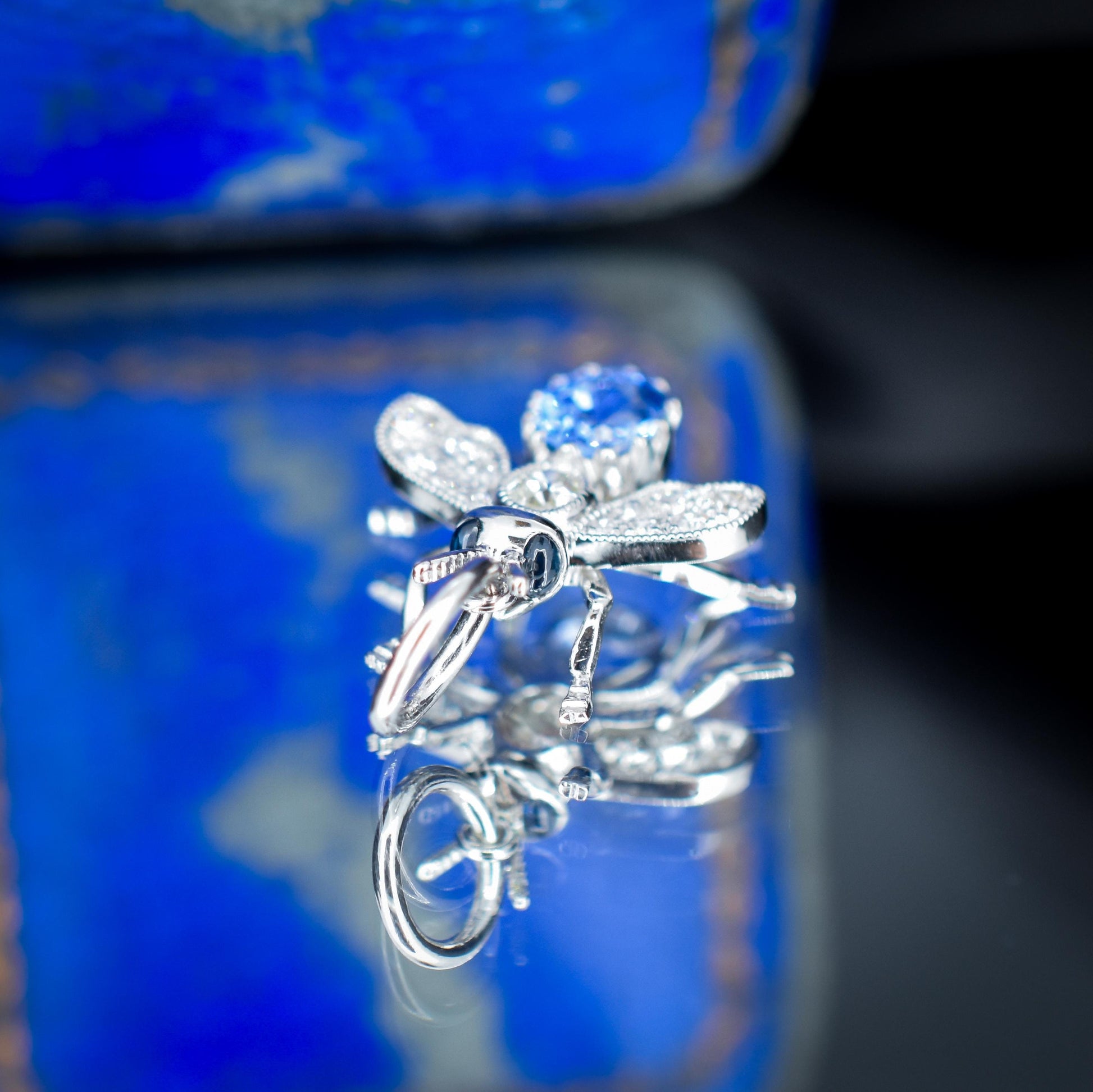 Ceylon Sapphire and Diamond Platinum Insect Bee Pendant