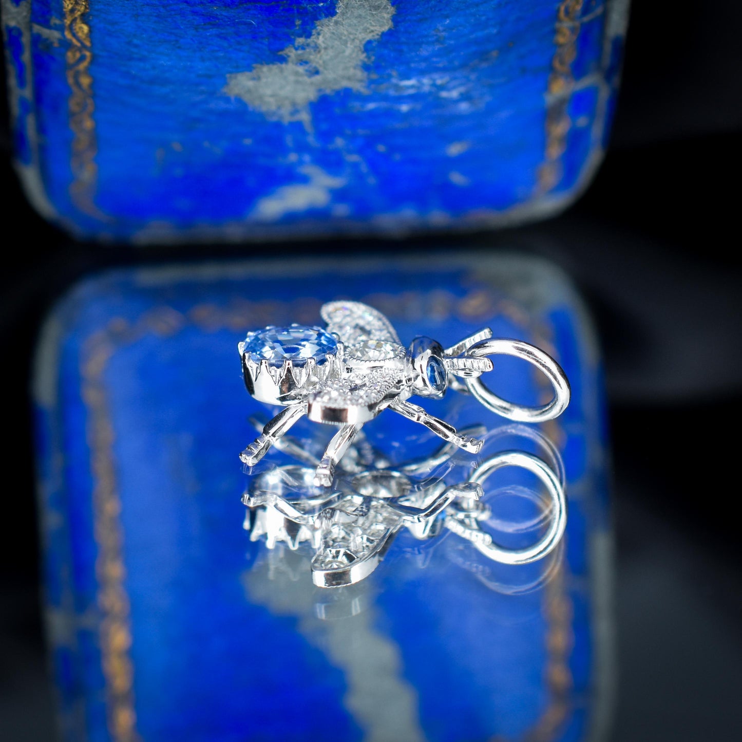 Ceylon Sapphire and Diamond Platinum Insect Bee Pendant