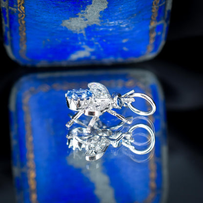 Ceylon Sapphire and Diamond Platinum Insect Bee Pendant