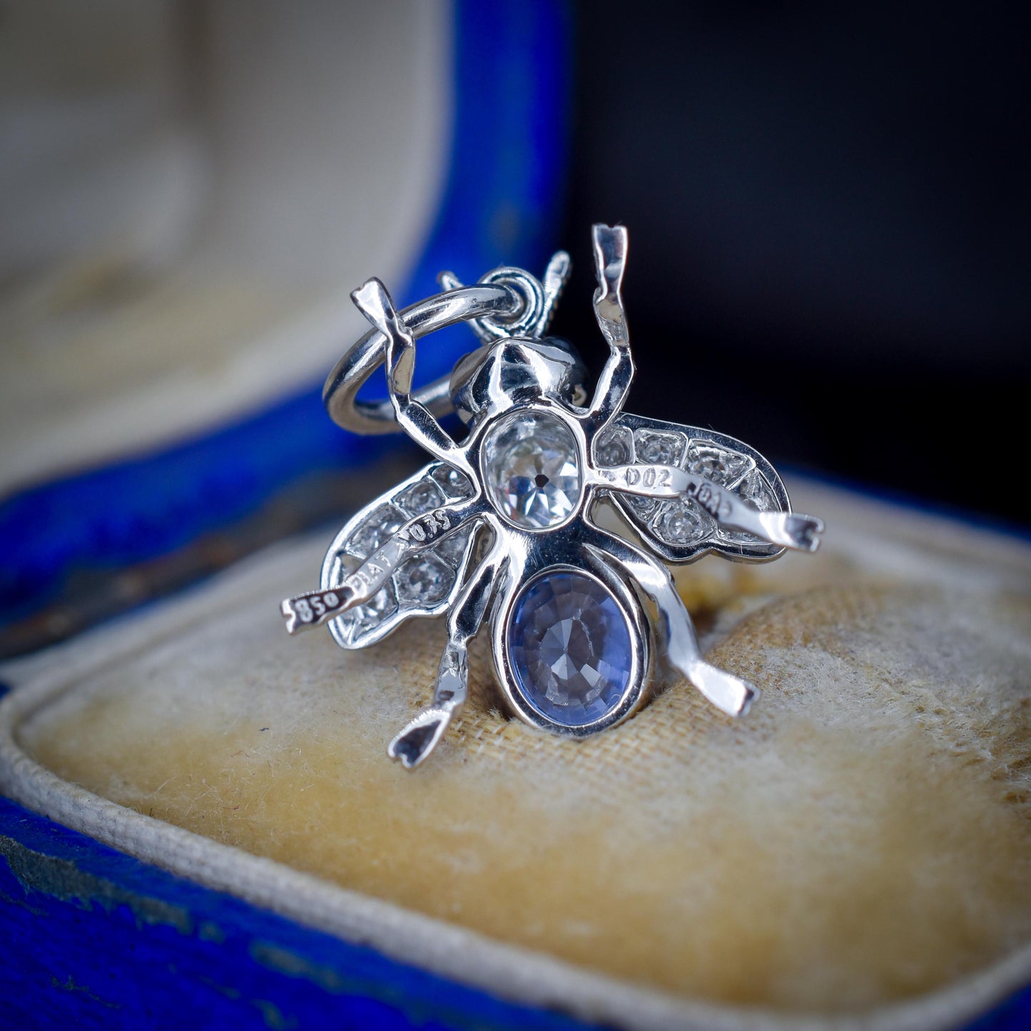 Ceylon Sapphire and Diamond Platinum Insect Bee Pendant