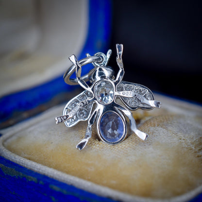 Ceylon Sapphire and Diamond Platinum Insect Bee Pendant
