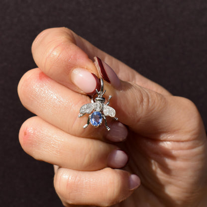 Ceylon Sapphire and Diamond Platinum Insect Bee Pendant