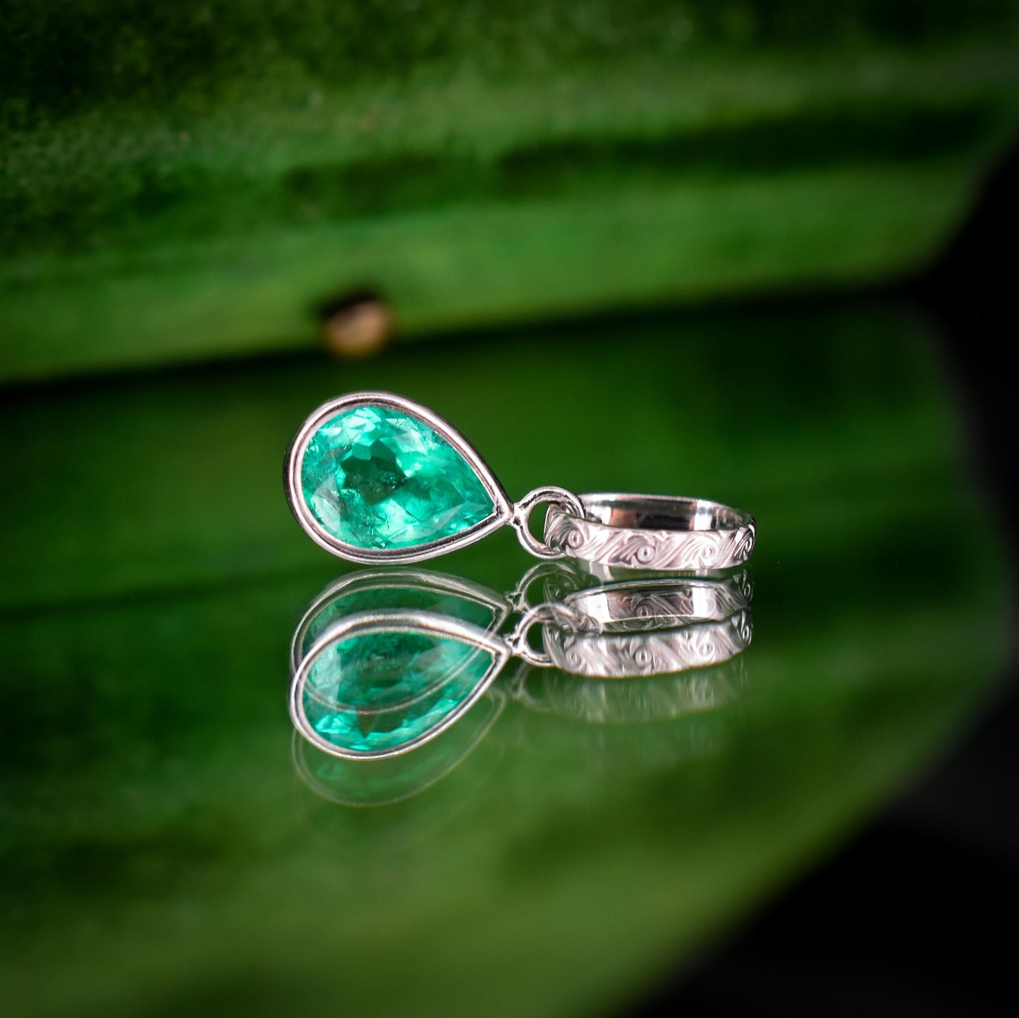 0.58ct Natural Colombian Emerald Platinum Drop Pendant Charm