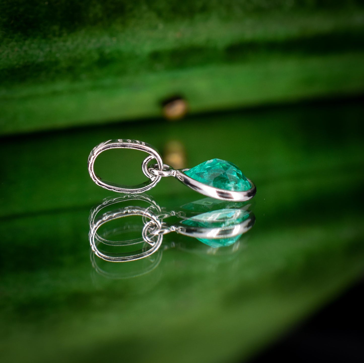 0.58ct Natural Colombian Emerald Platinum Drop Pendant Charm