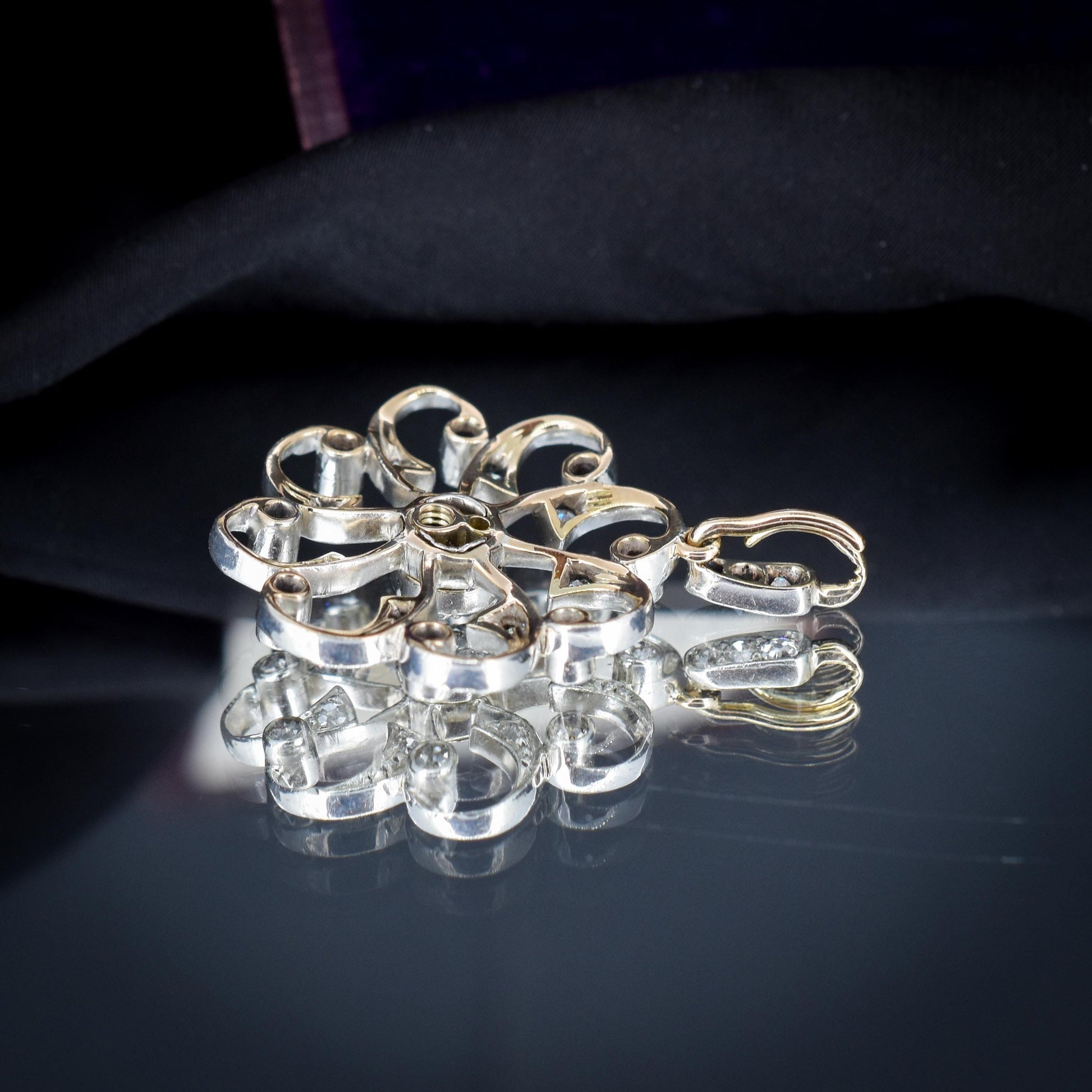 Antique Victorian Old Cut Diamond Snowflake Gold Pendant