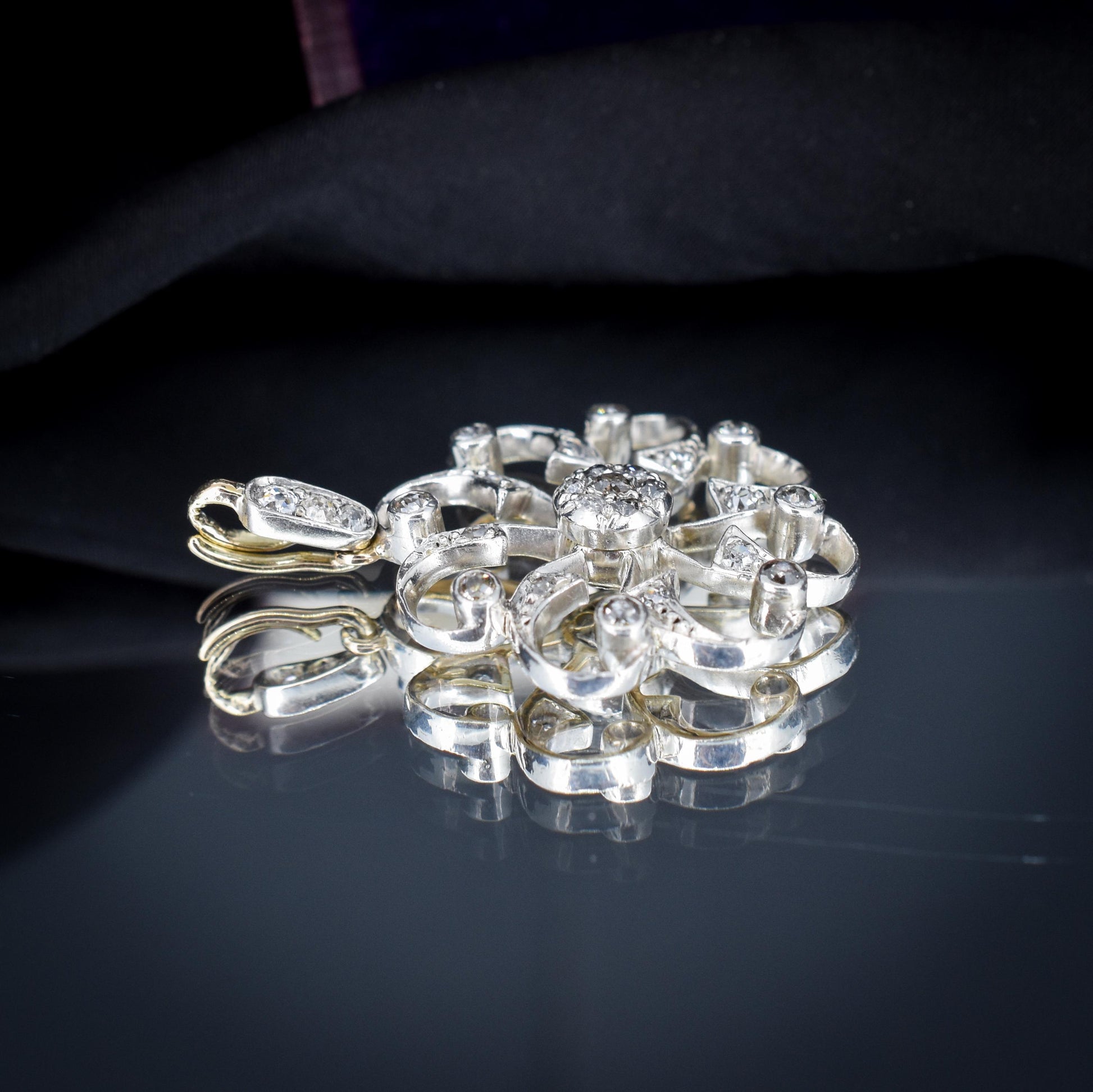 Antique Victorian Old Cut Diamond Snowflake Gold Pendant