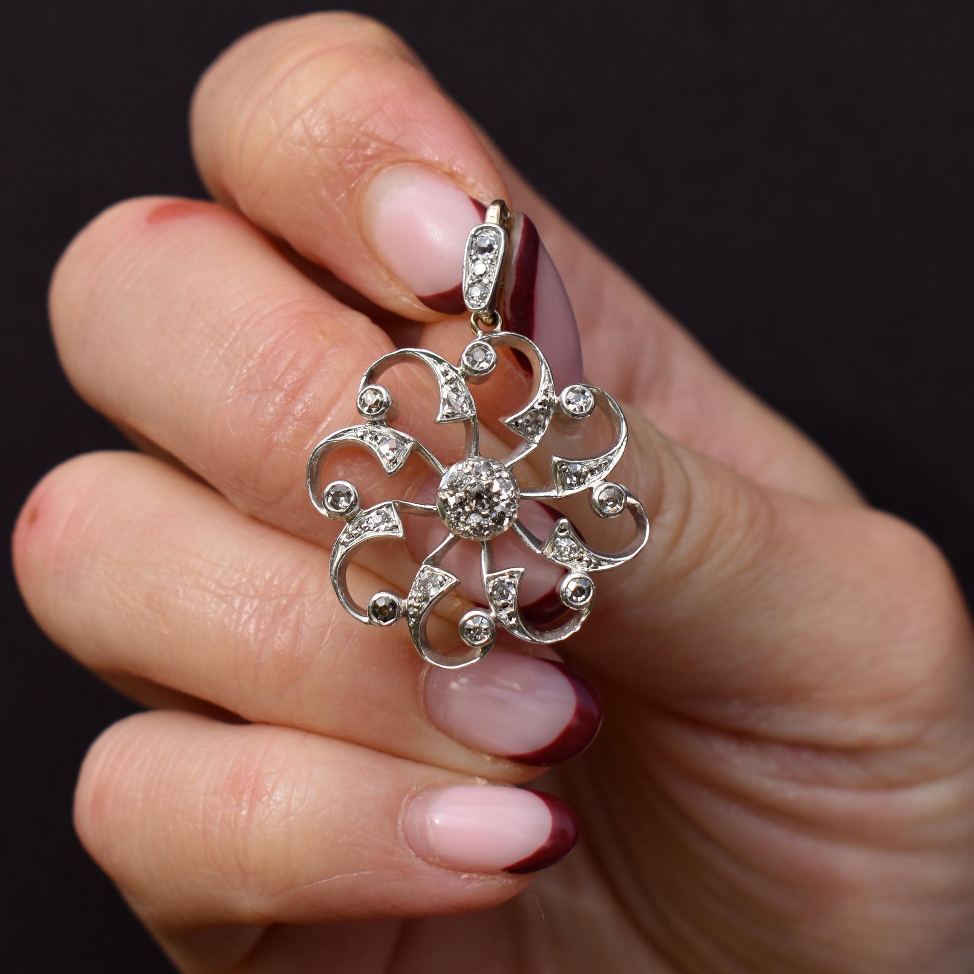 Antique Victorian Old Cut Diamond Snowflake Gold Pendant