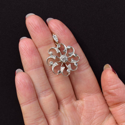 Antique Victorian Old Cut Diamond Snowflake Gold Pendant