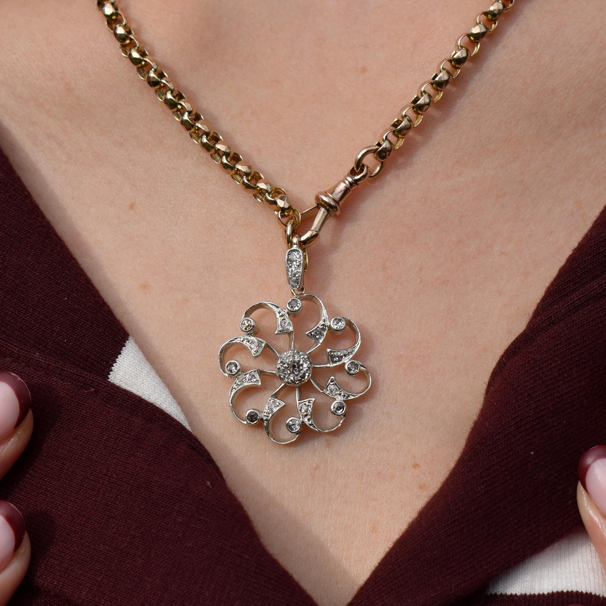 Antique Victorian Old Cut Diamond Snowflake Gold Pendant