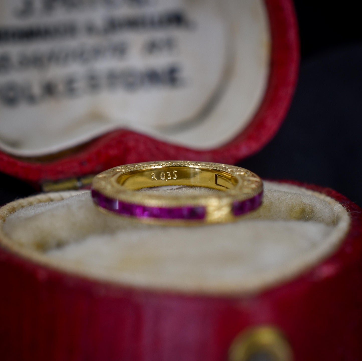 French Cut Ruby 18ct Gold Engraved Connector Bail Charm