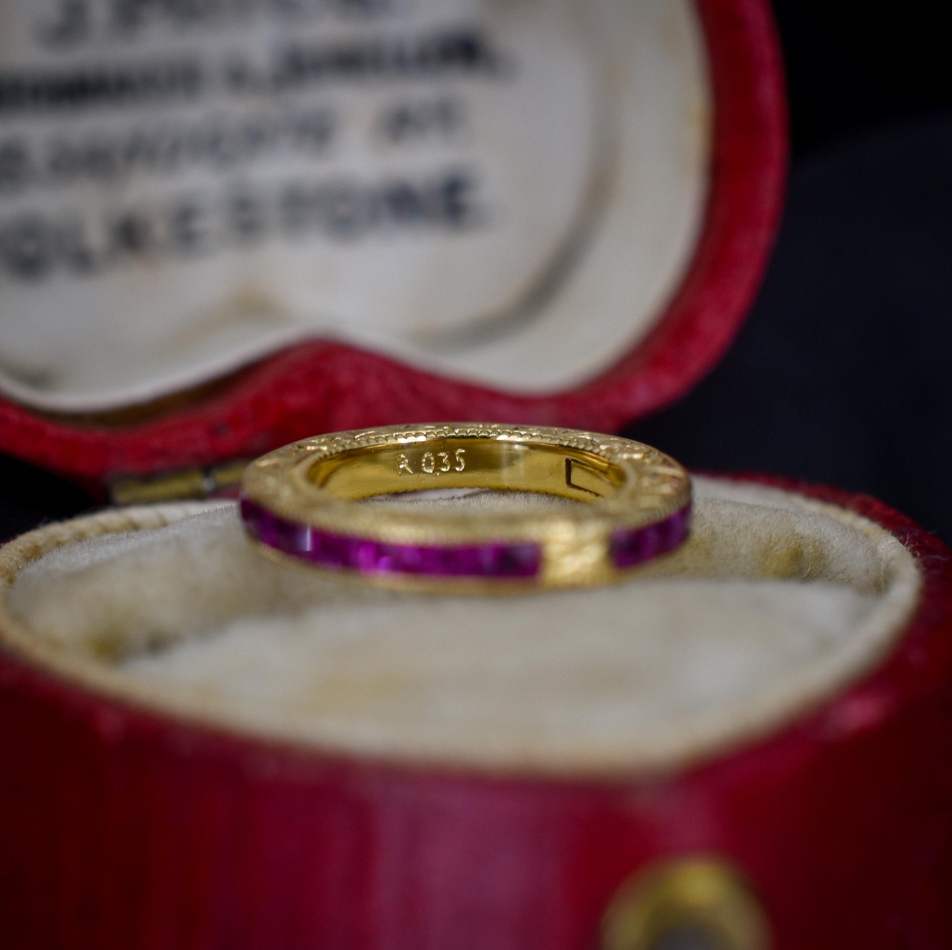 French Cut Ruby 18ct Gold Engraved Connector Bail Charm