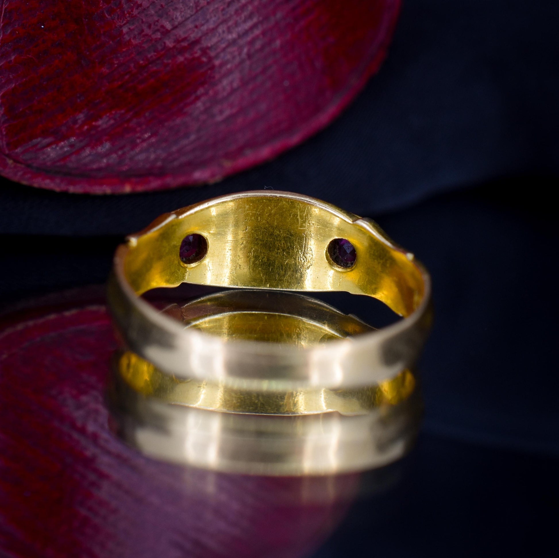 Antique Victorian Ruby and Pearl 18ct Gold Band Ring - Chester 1898